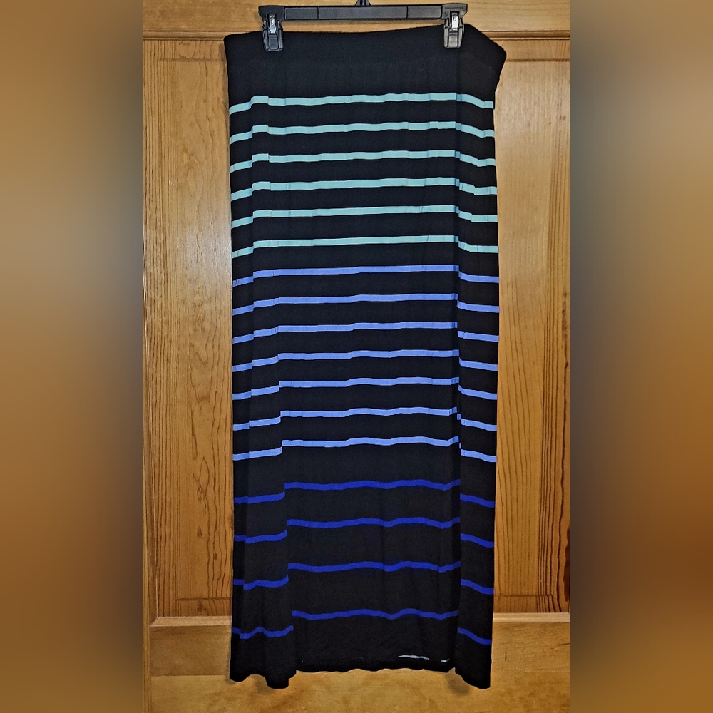 Striped Maxi Skirt with slit Up Left Side. Size 14